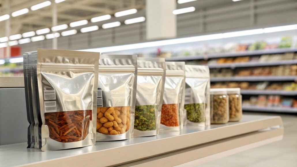 High-quality food packaging with a strong seal, clear labels, modern design, eco-friendly materials, freshness preservation, resealable pouch, easy-to-open feature, protective packaging, visually appealing, product visibility.