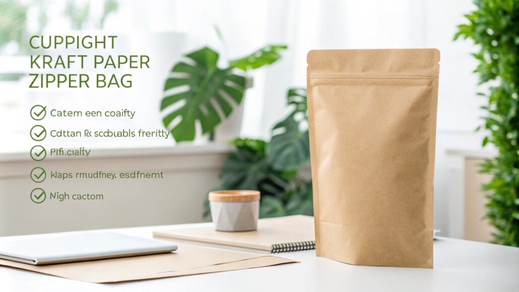 Custom-designed kraft paper zipper bag with natural textures