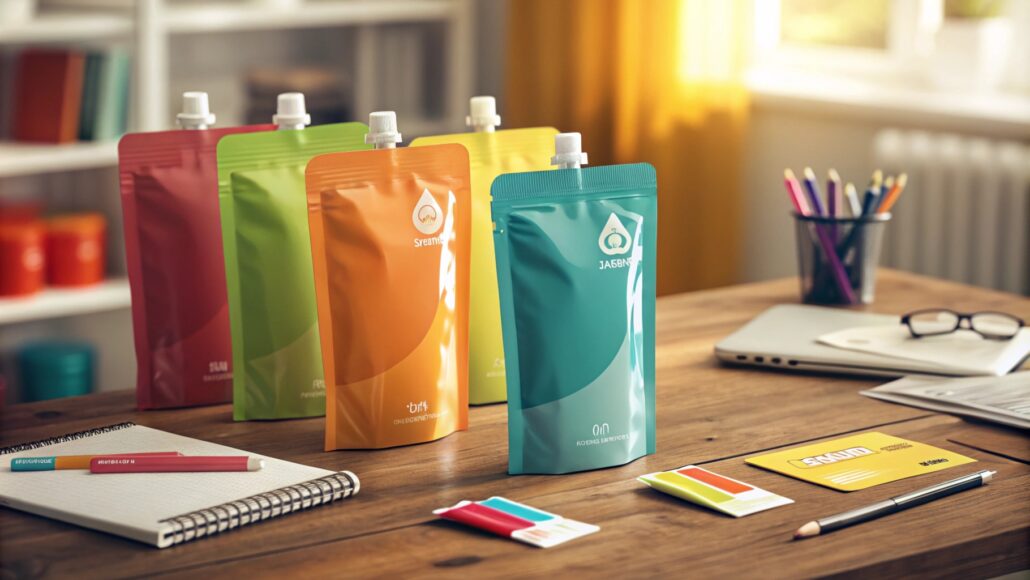 High-quality custom printed spout pouches with durable material, leak-proof spouts, vibrant full-color printing, eco-friendly options, and tamper-evident seals for secure packaging.