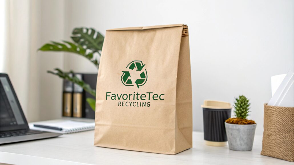 Eco-friendly kraft paper bag displaying company’s sustainability commitment